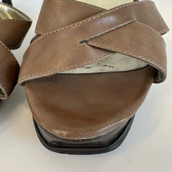 GUESS Brown Leather Strappy Platform Stiletto 5” Heels Sz 10M - Picture 3 of 10